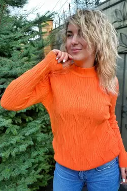 P-M Свитер прямого силуэта с оригинальной вязкой - оранжевый цвет, L/XL