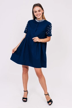 LUREX Свободное платье с жемчугом - синий цвет, L