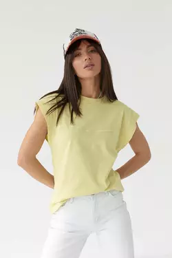 Однотонная футболка с удлиненным плечевым швом - лимонный цвет, S (есть размеры)