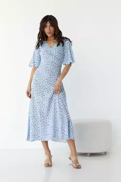 Платье-миди с короткими расклешенными рукавами - бирюзовый цвет, L (есть размеры)