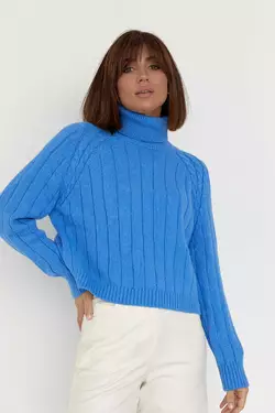 Женский вязаный свитер с рукавами-регланами - синий цвет, L (есть размеры)