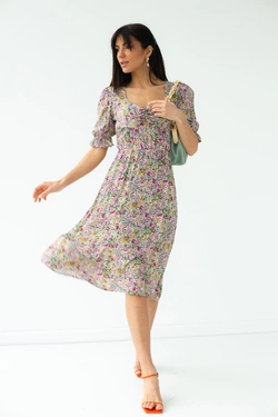 SHENAZ Цветочное платье-миди с короткими рукавами - фиолетовый цвет, S