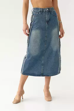 Джинсовая юбка миди с разрезом сзади - синий цвет, S (есть размеры)