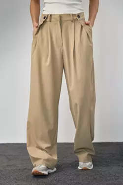 Классические брюки с акцентными пуговицами на поясе - светло-коричневый цвет, S (есть размеры)