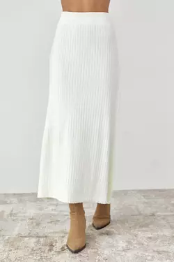 Женская юбка миди в широкий рубчик - молочный цвет, L (есть размеры)