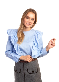 Bel Mode Элегантная блуза с рюшами - голубой цвет, S