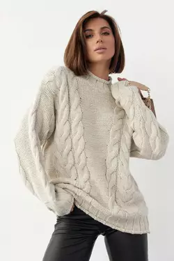 Вязаный свитер с косами oversize - бежевый цвет, L (есть размеры)