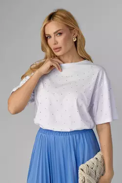 Женская футболка с термостразами - белый цвет, M (есть размеры)