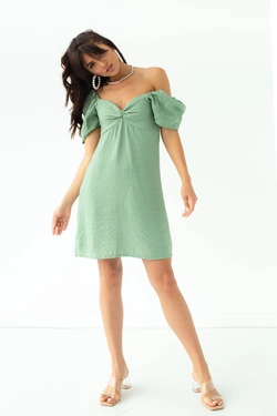 Платье мини с рукавами-фонариками SOBE - мятный цвет, L (есть размеры)