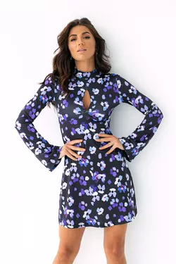 Платье мини расширенного силуэта с цветочным принтом TOP20TY - синий цвет, S (есть размеры)