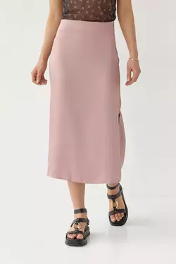 Атласная юбка миди с боковым разрезом - пудра цвет, 40р (есть размеры)