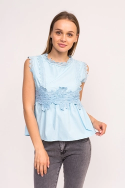 LUREX Блузка с гипюровыми вставками - голубой цвет, L
