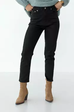 Женские базовые джинсы мом - черный цвет, 38р (есть размеры)