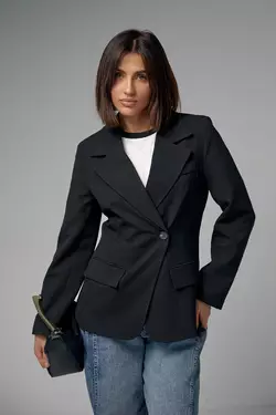 Женский однобортный пиджак приталенного кроя - черный цвет, S (есть размеры)