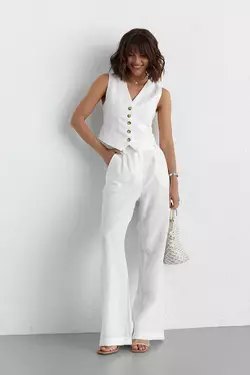 Женский брючный костюм с жилеткой - белый цвет, L (есть размеры)