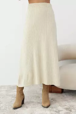 Женская юбка миди в широкий рубчик - бежевый цвет, L (есть размеры)
