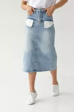 Джинсовая юбка миди с карманами наружу - джинс цвет, S (есть размеры)