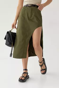 Коттонновая юбка с полукруглым разрезом - зеленый цвет, L (есть размеры)
