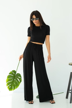 No.77 fashion Комплект с укороченной футболки и широких брюк - черный цвет, M