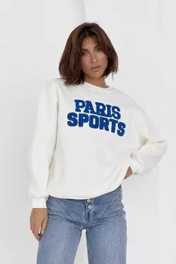Теплый свитшот на флисе с надписью Paris Sports - молочный цвет, M (есть размеры)