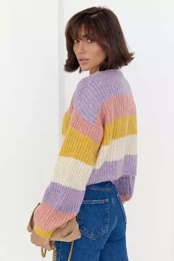 Укороченный вязаный свитер в цветную полоску - желтый цвет, S (есть размеры)