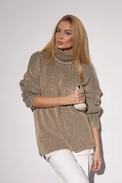 Женский вязаный свитер оверсайз с узором в рубчик - кофейный цвет, L (есть размеры)
