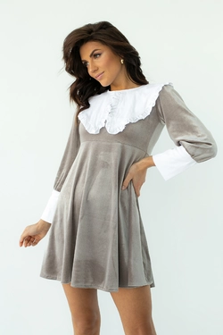 Велюровое платье с оригинальным воротником и манжетами TOP20TY - кофейный цвет, S (есть размеры)