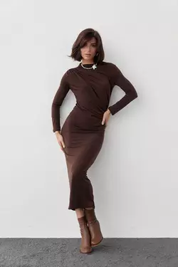 Вечернее платье с драпировкой - коричневый цвет, L (есть размеры)