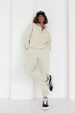 Женский спортивный костюм с молнией на воротнике - кремовый цвет, L/XL (есть размеры)