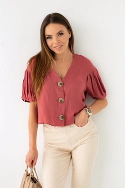 Блуза с коротким рукавом на пуговицах NEVER MORE - бордо цвет, S (есть размеры)