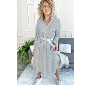 Aiyizu Стильное платье рубашка миди в полоску с поясом - белый цвет, M