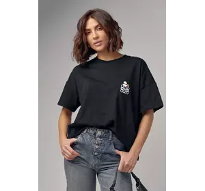 Женская футболка oversize с вышивкой - черный цвет, L (есть размеры)