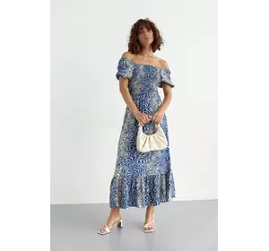 Летнее платье макси с эластичным верхом - синий цвет, S (есть размеры)