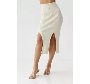 Трикотажная юбка миди с разрезами - кремовый цвет, L (есть размеры)