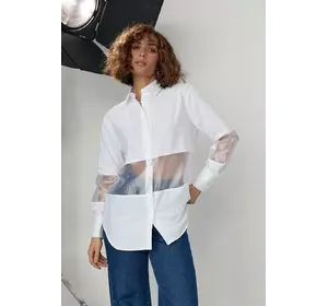 Удлиненная женская рубашка с прозрачными вставками - белый цвет, M (есть размеры)