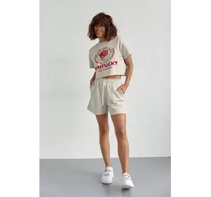 Женский спортивный комплект с шортами и футболкой - бежевый цвет, L (есть размеры)