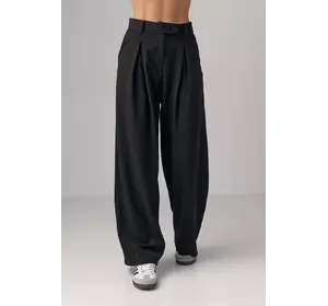 Женские классические брюки со складками - черный цвет, M (есть размеры)