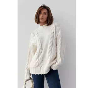 Вязаный свитер с косами oversize - кремовый цвет, L (есть размеры)