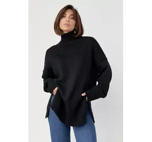 Женский вязаный свитер oversize с разрезами по бокам - черный цвет, S (есть размеры)