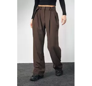 Классические брюки с акцентными пуговицами на поясе - темно-коричневый цвет, L (есть размеры)