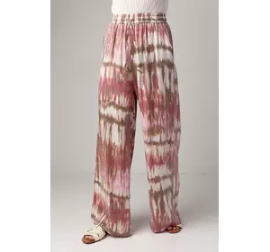 Летние прямые штаны на резинке с абстрактным принтом - розовый цвет, S (есть размеры)