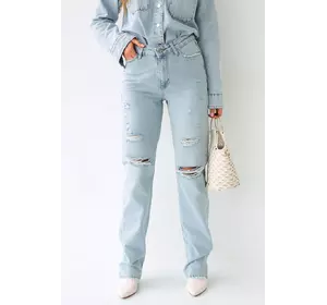 Рваные джинсы с высокой талией LUREX - голубой цвет, 34р (есть размеры)