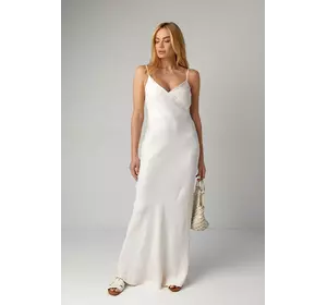 Атласное платье макси в бельевом стиле - молочный цвет, XS (есть размеры)