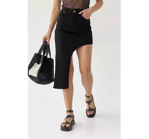 Джинсовая юбка с асимметрией - черный цвет, 36р (есть размеры)