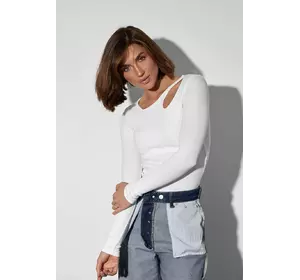 Женский пуловер в рубчик с каплевидным вырезом - молочный цвет, XL (есть размеры)
