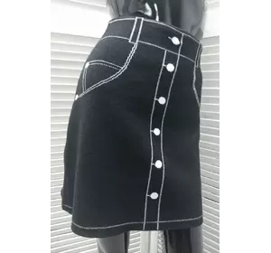 LUREX Трикотажная мини-юбка с нарисованными пуговицами и карманами - черный цвет, M