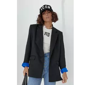 Женский пиджак с цветной подкладкой - черный цвет, L (есть размеры)