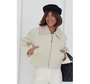 Женское короткое пальто в елочку - кремовый цвет, L (есть размеры)