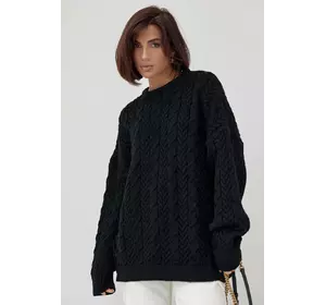 Вязаный свитер оверсайз с узорами из косичек - черный цвет, S (есть размеры)