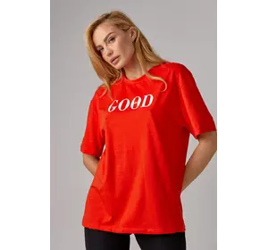 Трикотажная футболка с надписью Good vibes - красный цвет, L (есть размеры)